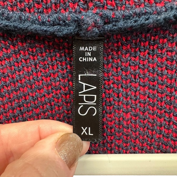 Lapis Sweater Womens Extra Large Navy Red Hooded Open Front Cardigan Striped - Picture 4 of 7